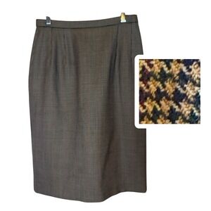 Vtg Pendleton Houndstooth 100% Virgin Wool Pencil Skirt Size 8 Jewel Tones Tan